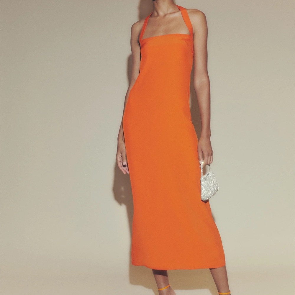NWT Reformation Alli all silk halter dress in Citrus. Size 0, midi length